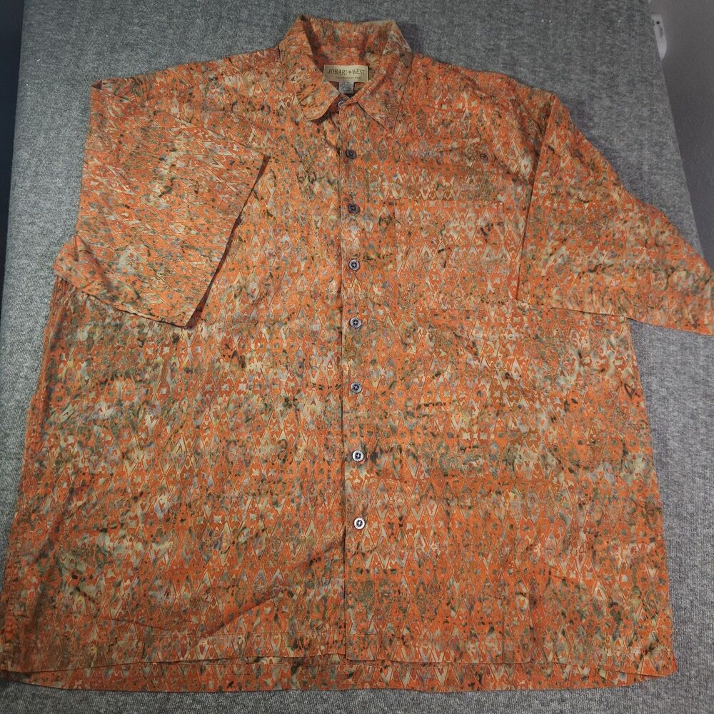 Johari West Mens 4XL Hawaiian Shirt Geometric 100% Cotton Natural Leisure Wear